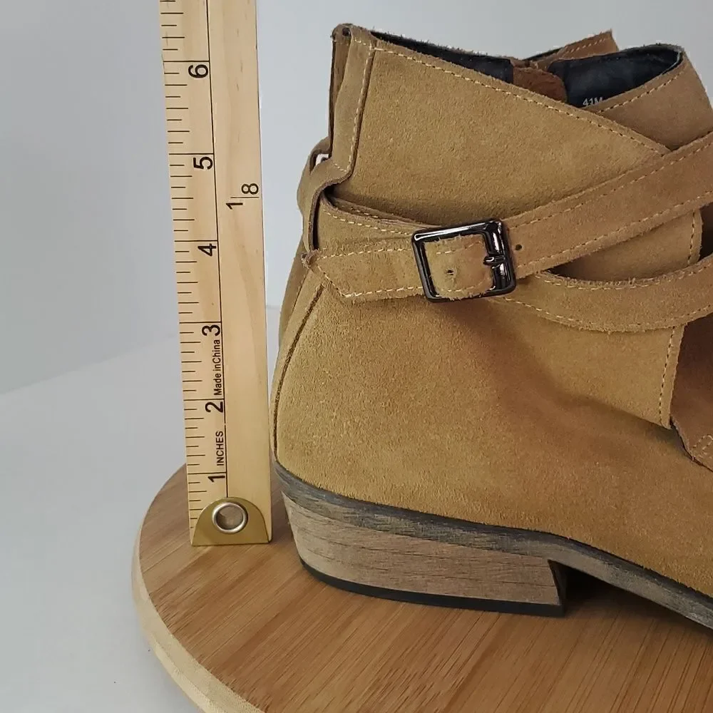 The Rail Seneca Buckle Zip Up Ankle Boot Camel Tan Suede Men's Size 41M / US 8